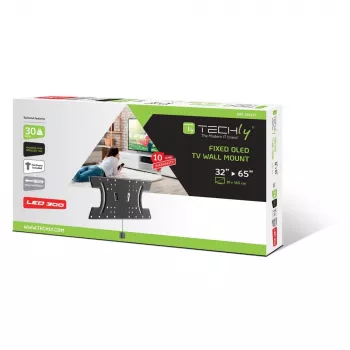 Techly plonas sieninis laikiklis OLED televizoriams 32-65 colių juodas, 81,3 cm (32 inch), 165,1 cm (65 inch), 30 kg, 100 x 100 mm, 400 x 200 mm, juodas