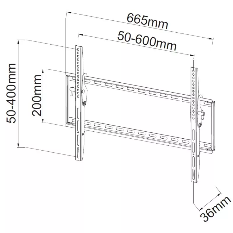 Techly fiksuotas sieninis laikiklis LED TV LCD 40-65 colių, 165,1 cm (65 coliai), 200 x 200 mm, 600 x 400 mm, -12 - 0°, metalas, juodas