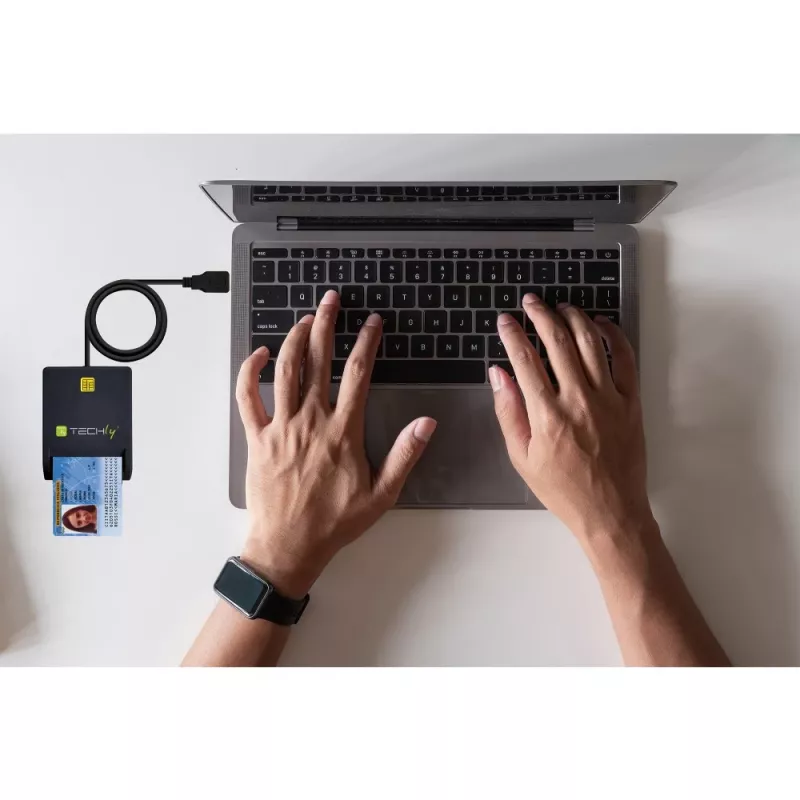 Techly Compact Smart Card Reader/Writer USB-C™ Baltas, USB 2.0, 1.5 m, Juodas, 102 g