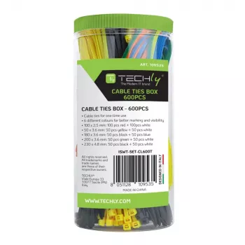 Techly ISWT-SET-CL600T lygiagretieji kabelių raiščiai, nailonas, įvairiaspalviai, 600 vnt.