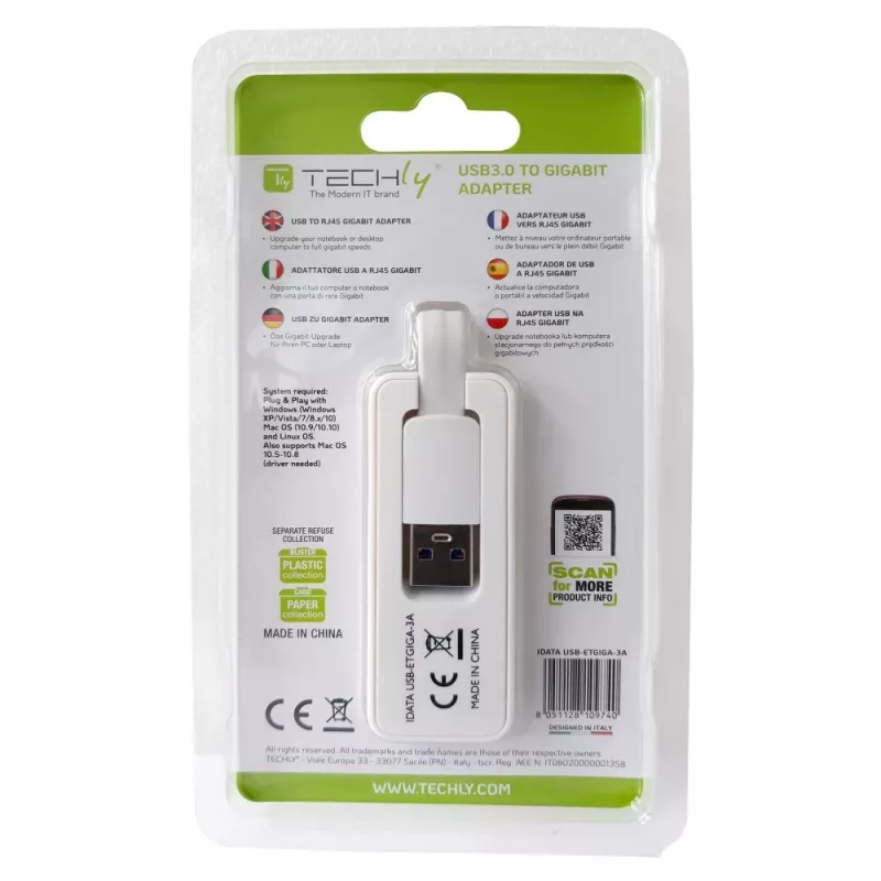 Techly IDATA USB-ETGIGA-3A USB 3.0 Gigabit Ethernet tinklo adapteris