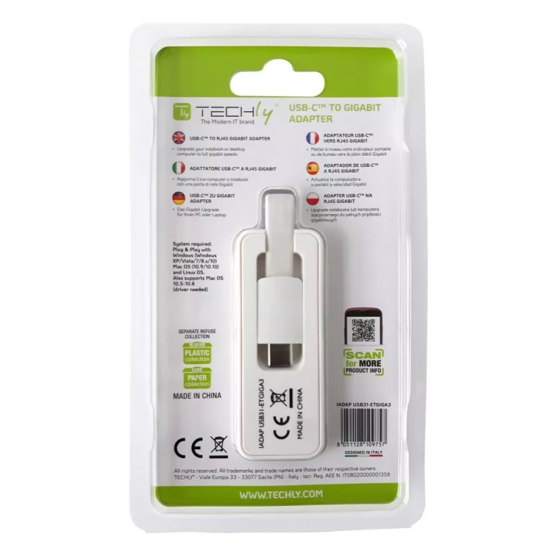 Techly USB 3.1 Type-C į RJ45 Gigabit Ethernet adapteris, baltas