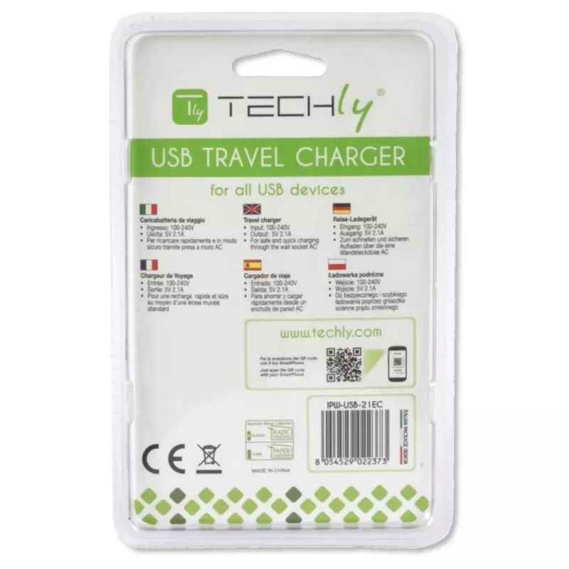 Techly IPW-USB-21EC Italijos kištuko adapteris su 1 USB prievadu 5V / 2,1A baltas