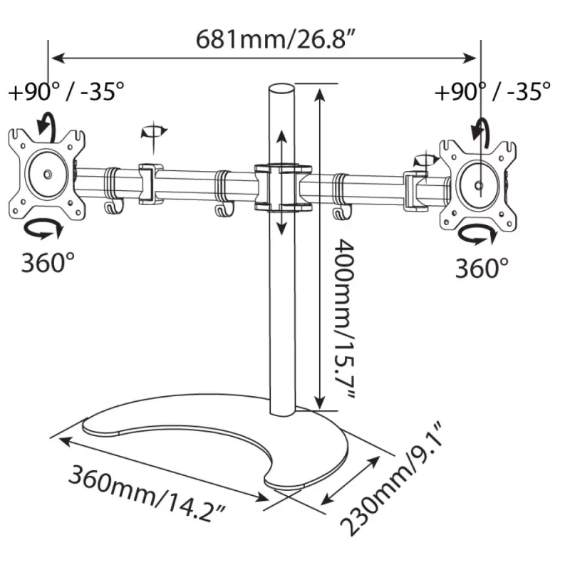 Techly ICA-LCD 3410 stovas dviems monitoriams 13-27 colių su pagrindu a.400mm