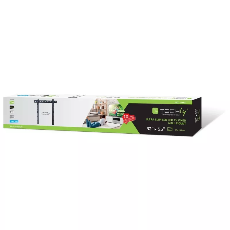 Techly fiksuotas sieninis laikiklis UltraSlim LED TV LCD 23-55 juodas ICA-PLB 140M