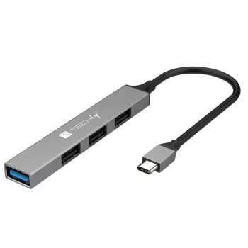 Techly IUSB32-HUB4C-3U2SLS USB 3.2 Gen 1 (3.1 Gen 1) Type-C stotelė / USB skirstytuvas, 4x USB-A, metalinis korpusas, pilka