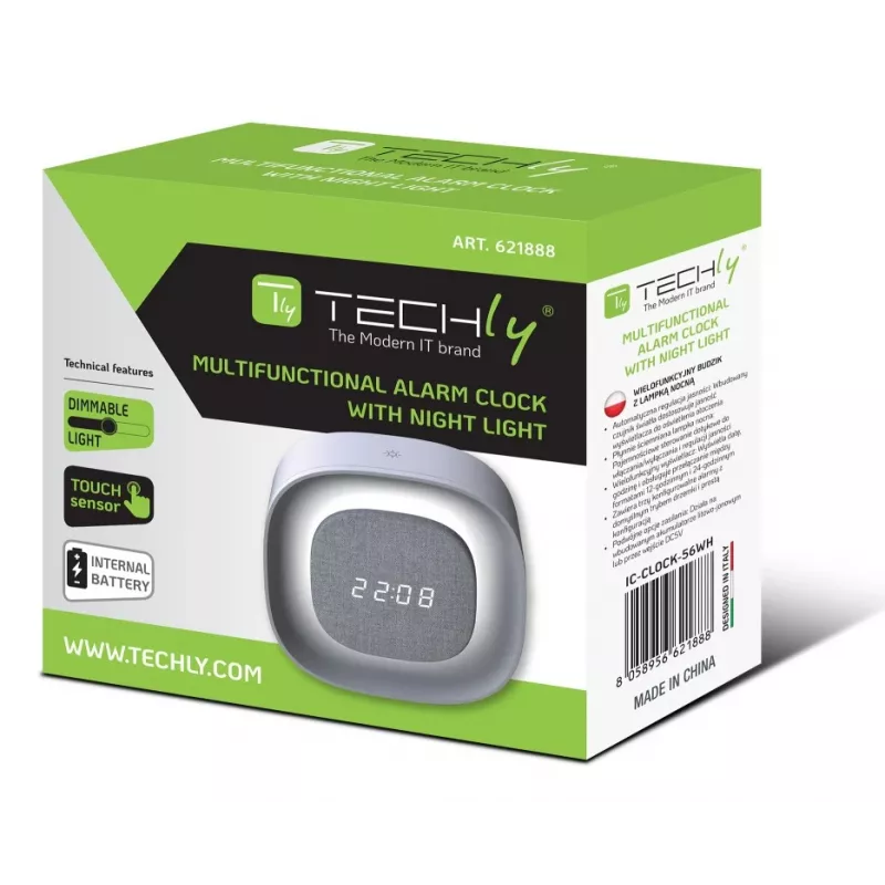 Techly IC-CLOCK-56WH skaitmeninis žadintuvas su LED naktine šviesa, pilka/balta
