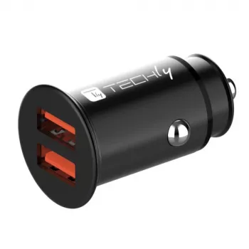 Techly Mini automobilinis įkroviklis 2 prievadai USB-A Quick Charge 3.0 36W juodas metalinis