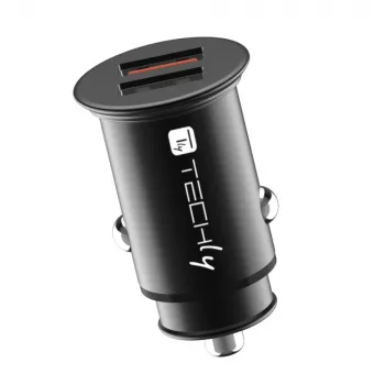 Techly Mini automobilinis įkroviklis 2 prievadai USB-A Quick Charge 3.0 36W juodas metalinis