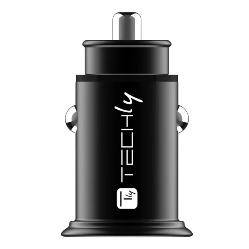 Techly Mini automobilinis įkroviklis 2 prievadai USB-A Quick Charge 3.0 36W juodas metalinis
