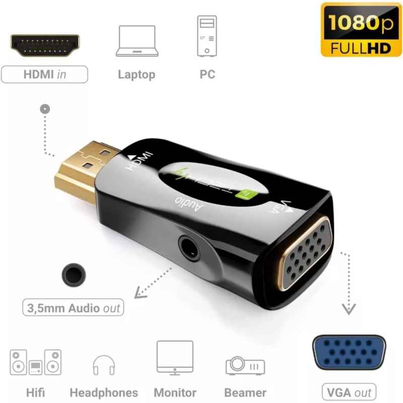 Techly IDATA HDMI-VGA2MABT2 pasyvus vaizdo keitiklis