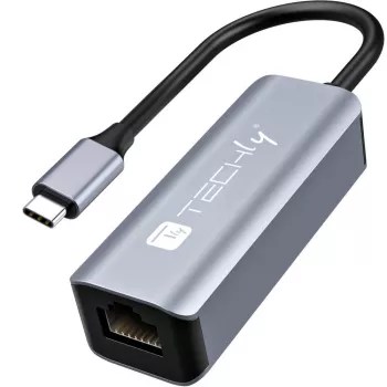 Techly IDATA USB-ETGIGA-CA dokų stotelė / prievadų plėtinys, laidinis USB 3.2 Gen 1 (3.1 Gen 1) Type-C, juoda, sidabrinė