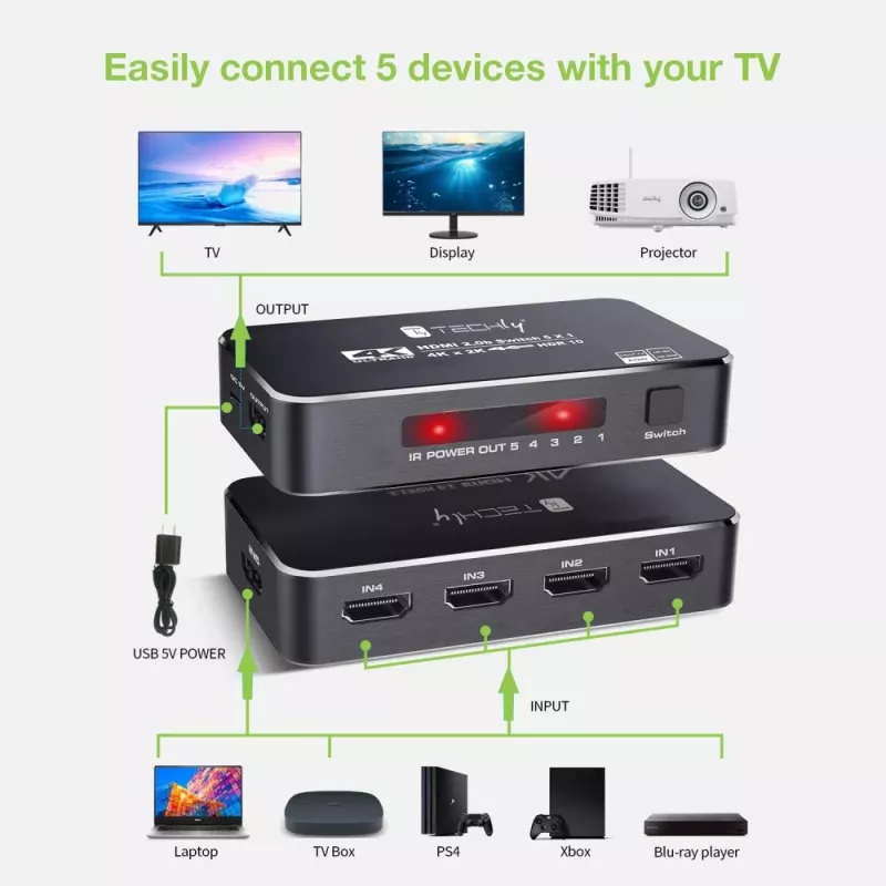 Techly IDATA HDMI2-4K5160B HDMI jungiklis 5×1