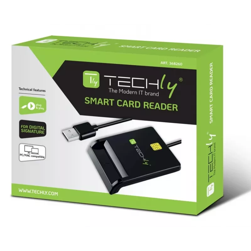 Techly I-CARD CAM-USB2TY2 USB2.0 išmaniosios kortelės skaitytuvas, juodas