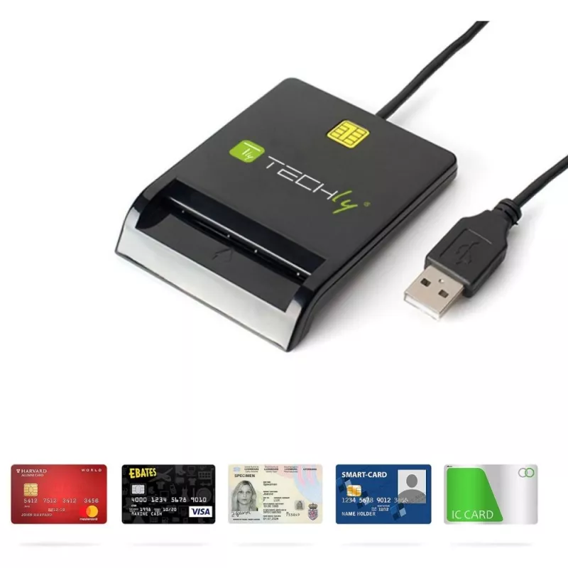 Techly I-CARD CAM-USB2TY2 USB2.0 išmaniosios kortelės skaitytuvas, juodas