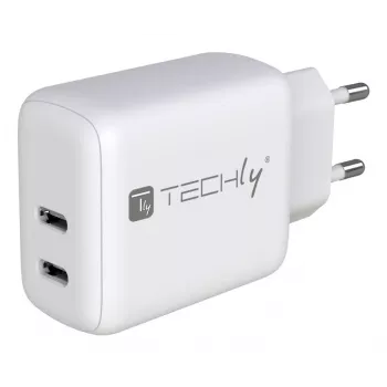 Techly IPW-USB-2C35W sieninis įkroviklis su dviem USB-C prievadais, 35W, baltas