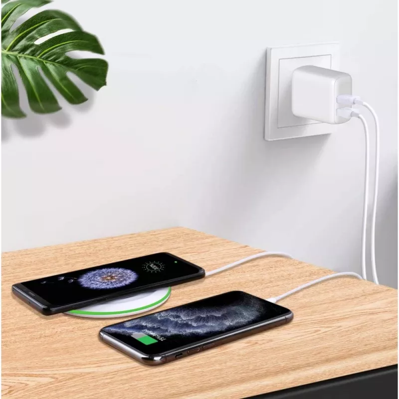 Techly IPW-USB-2C35W sieninis įkroviklis su dviem USB-C prievadais, 35W, baltas