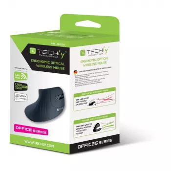 Techly IM 1100-VM-B vertikali RF belaidė optinė pelė, 3200 DPI, juoda