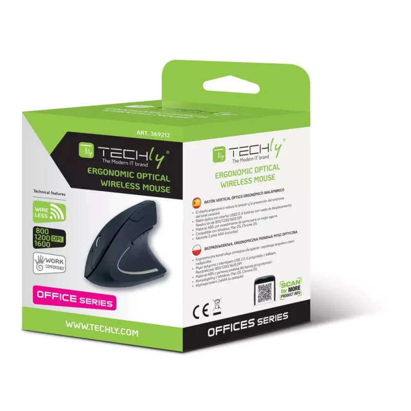 Techly IM 1200-VM-B pelė medicininė, dešinei rankai, belaidė RF, optinė, 1600 DPI