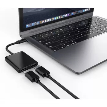 Techly IADAP USBC-HDMI2T4K vaizdo kabelio adapteris 0.15 m USB Type-C 2 x HDMI Juoda