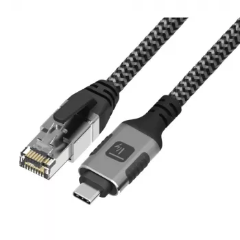 Techly ICOC U3C-RJ45-050 tinklo kabelis, 5 m, Cat6, F/UTP (FTP), USB-A į RJ-45, sidabrinis, juodas