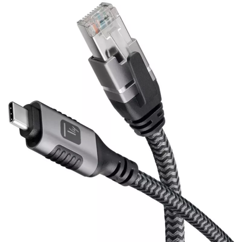 Techly ICOC U3C-RJ45-050 tinklo kabelis, 5 m, Cat6, F/UTP (FTP), USB-A į RJ-45, sidabrinis, juodas