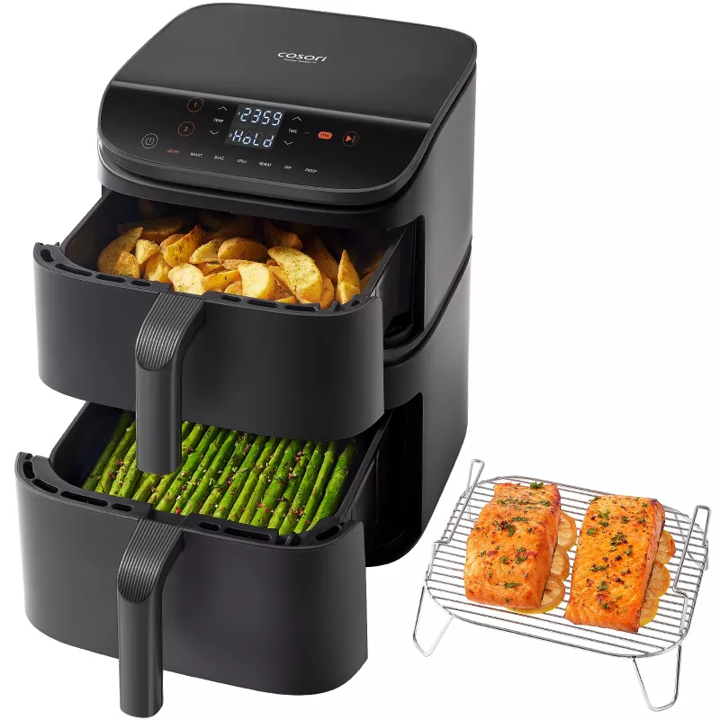 Cosori Turbo Tower Dviguba 10,8 L Nepriklausoma 2630 W Karšto oro gruzdintuvė Juoda