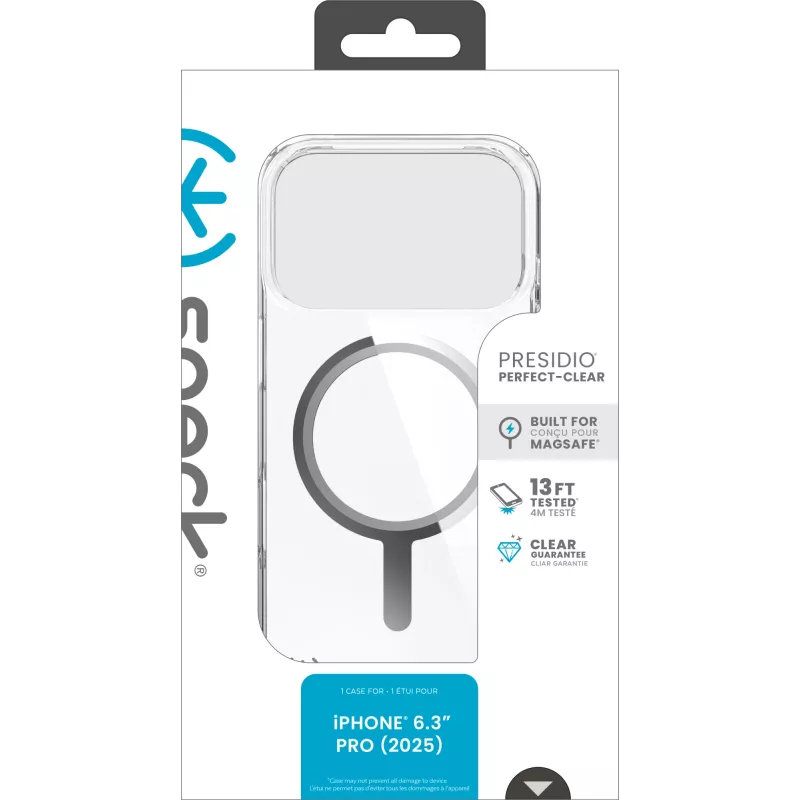 Speck Presidio Perfect Clear dėklas su MagSafe, skirtas iPhone 17 Pro