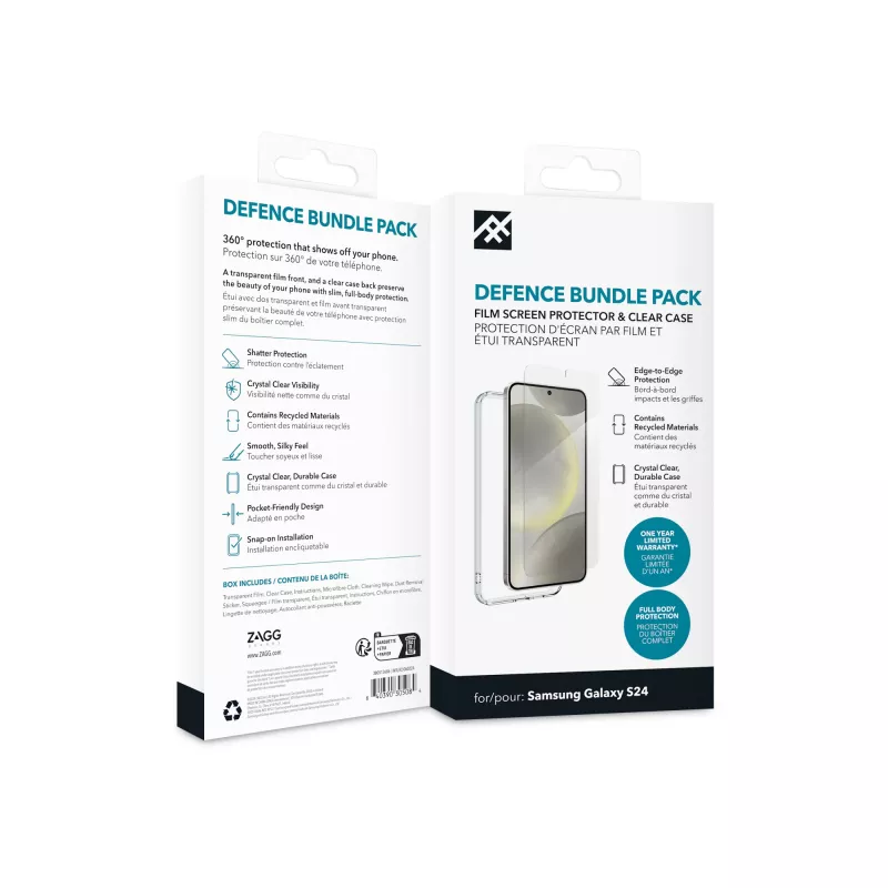 IFROGZ Defence Bundle Pack telefono dėklas Samsung Galaxy S24, skaidrus, 15,8 cm (6,2 inch)