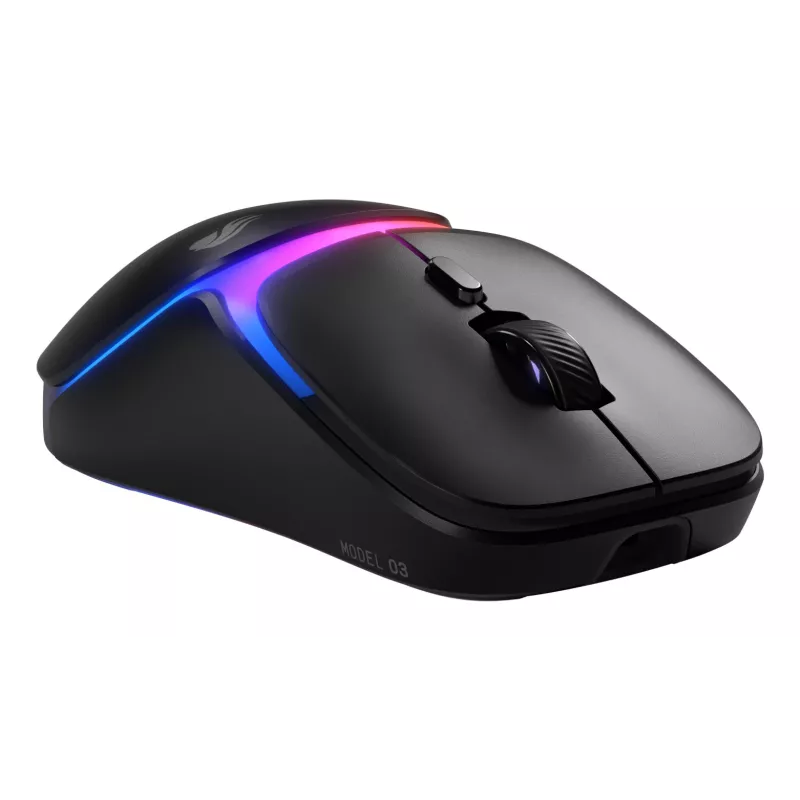 Glorious Gaming Model O3 Wireless žaidimų pelė - InfinitePlay keičiamų baterijų sistema, 8k dažnis, 130M paspaudimų optiniai jungikliai, itin lengva 66g, 30K DPI optinis jutiklis, RGB - Juoda