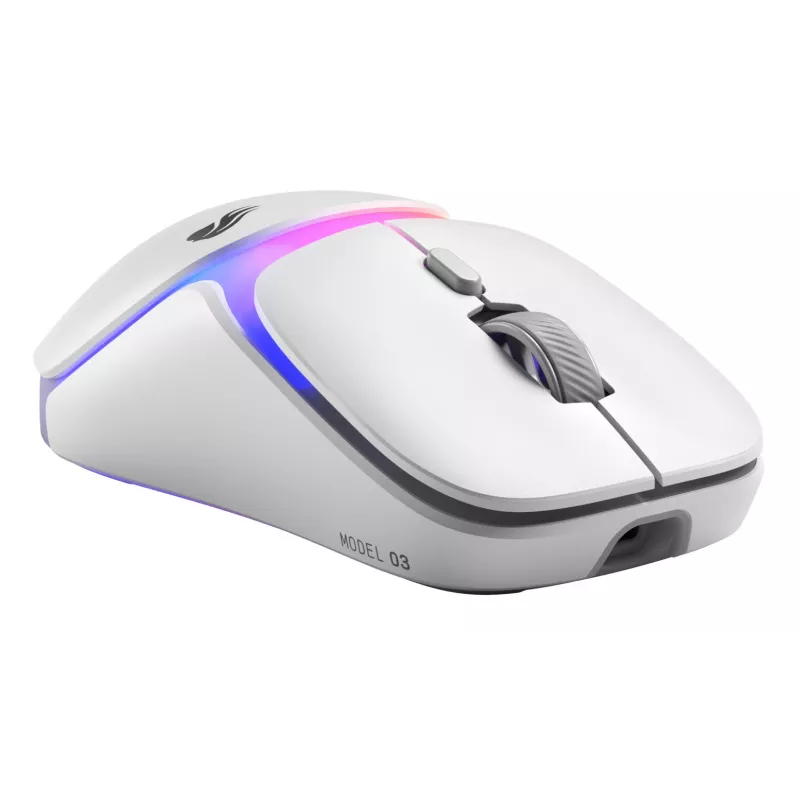 Glorious Gaming Model O3 Wireless Gaming Mouse - InfinitePlay keičiamų baterijų sistema, 8k atnaujinimo dažnis, 130M paspaudimų optiniai jungikliai, itin lengvas 66g, 30K DPI optinis jutiklis, RGB - Baltas