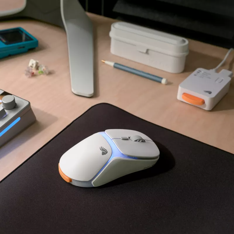 Glorious Gaming Model O3 Wireless Gaming Mouse - InfinitePlay keičiamų baterijų sistema, 8k atnaujinimo dažnis, 130M paspaudimų optiniai jungikliai, itin lengvas 66g, 30K DPI optinis jutiklis, RGB - Baltas