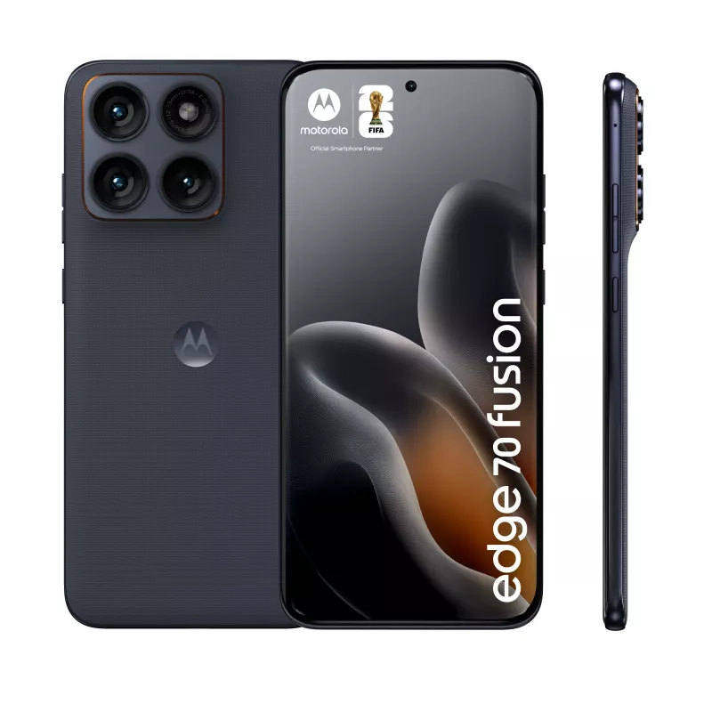 Išmanusis telefonas Motorola edge 70 fusion — 6,78 colio OLED, Snapdragon 7s Gen 3, 12 GB RAM, 256 GB, 7000 mAh, Dual SIM, Android 16, Juodas