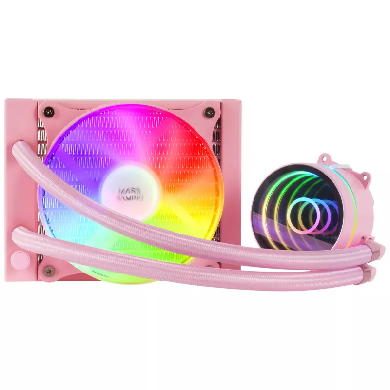 Mars Gaming ML-ONE120 Pink skystis CPU aušintuvas TDP 200W Infinity Mirror FRGB tylus ventiliatorius universalus multikištukas