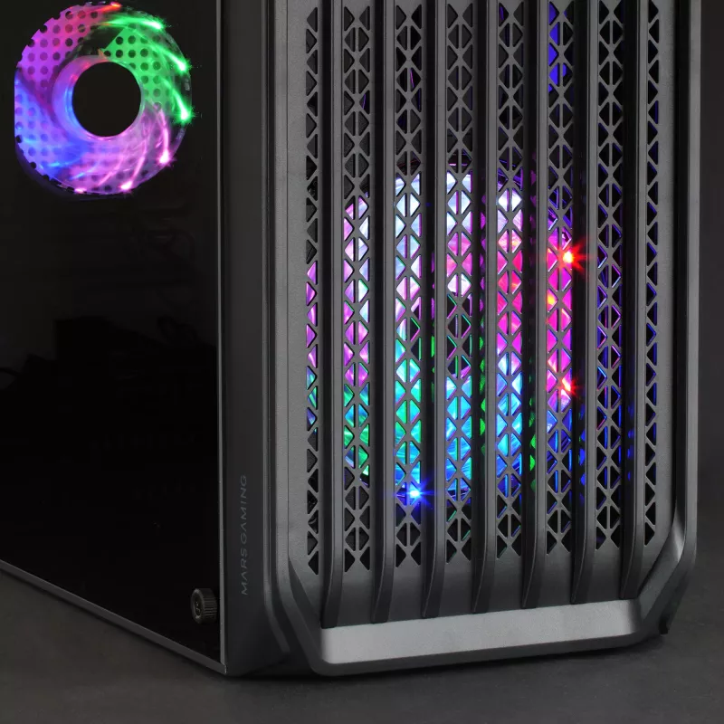 Mars Gaming MC-S2 Black kompiuterio korpusas Micro-ATX, 2 FRGB ventiliatoriai, priekinės grotelės, šoninis langas