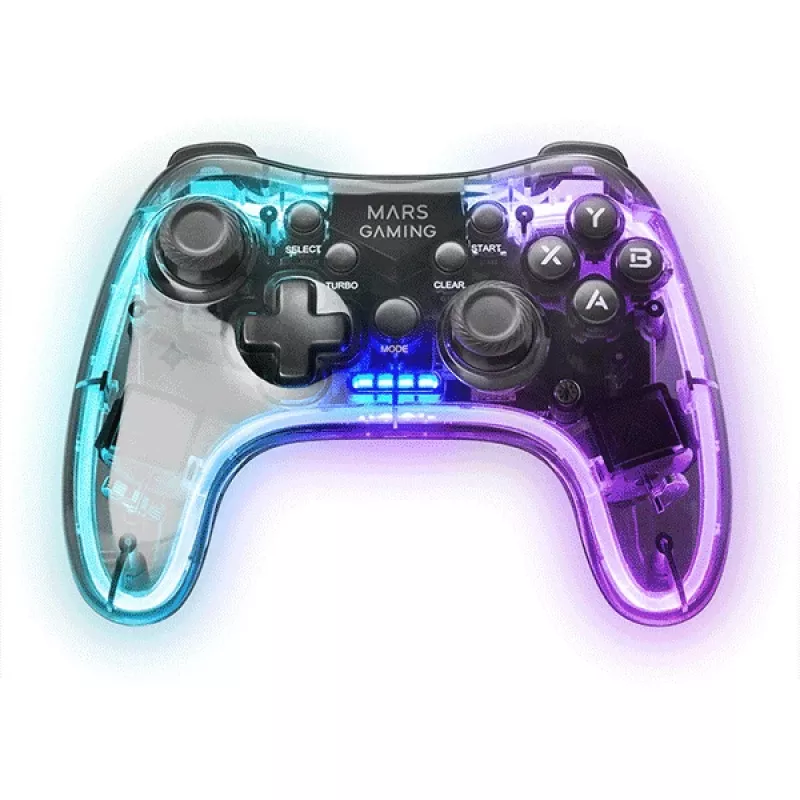 Mars Gaming MGP-24 belaidis žaidimų pultas 2.4GPRO Neon RGB dviguba haptinė vibracija analoginiai svirtys PC PS3 PS4 XBOX360 Raspberry Pi Mac Android