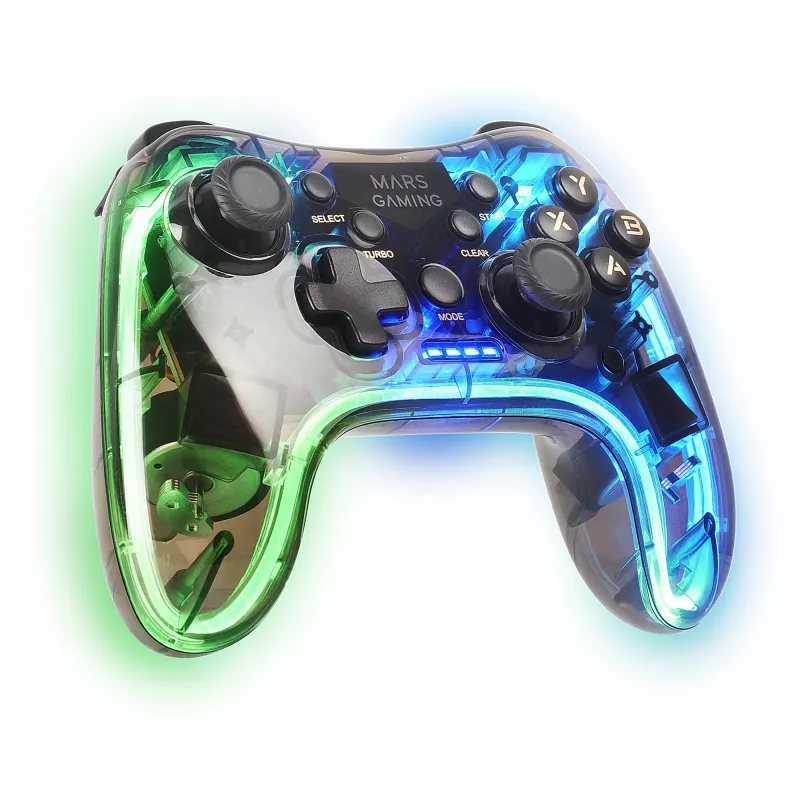 Mars Gaming MGP-24 belaidis žaidimų pultas 2.4GPRO Neon RGB dviguba haptinė vibracija analoginiai svirtys PC PS3 PS4 XBOX360 Raspberry Pi Mac Android