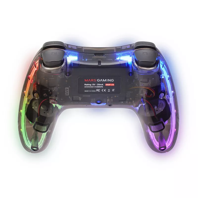 Mars Gaming MGP-24 belaidis žaidimų pultas 2.4GPRO Neon RGB dviguba haptinė vibracija analoginiai svirtys PC PS3 PS4 XBOX360 Raspberry Pi Mac Android