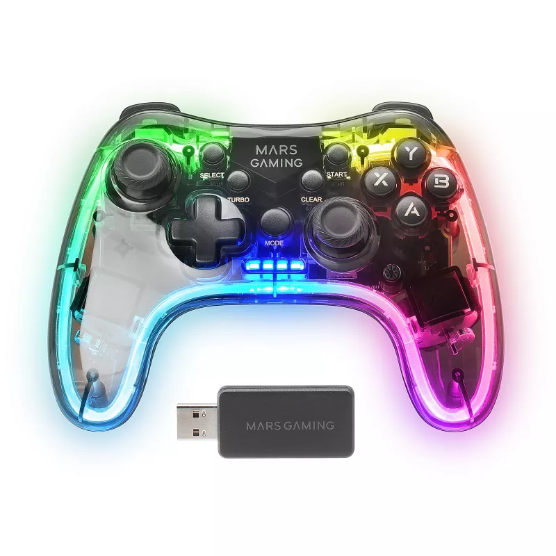 Mars Gaming MGP-24 belaidis žaidimų pultas 2.4GPRO Neon RGB dviguba haptinė vibracija analoginiai svirtys PC PS3 PS4 XBOX360 Raspberry Pi Mac Android