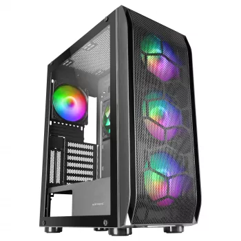 Mars Gaming MC-KX Black Premium E-ATX Gaming Tower su FREEZER CPU sistema, 5 itin tyliais ARGB ventiliatoriais, ARGB valdikliu ir RF nuotolinio valdymo pultu, tinklinis priekis