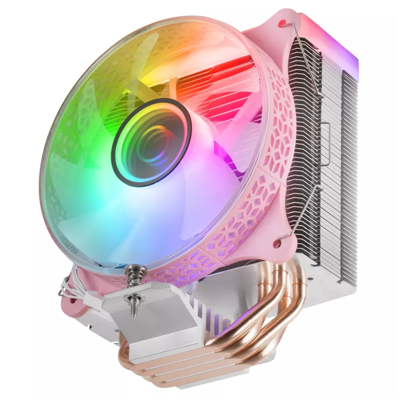 Mars Gaming MCPU-VR Pink CPU aušintuvas Dual Infinity Mirror ARGB 4 HCT šilumos vamzdeliai 180W TDP itin tylus PWM 12cm ventiliatorius