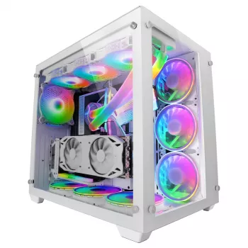 Mars Gaming MCV3 White Custom XXL E-ATX korpusas su dvigubu grūdinto stiklo langu ir dviejų kamerų moduliniu rėmu