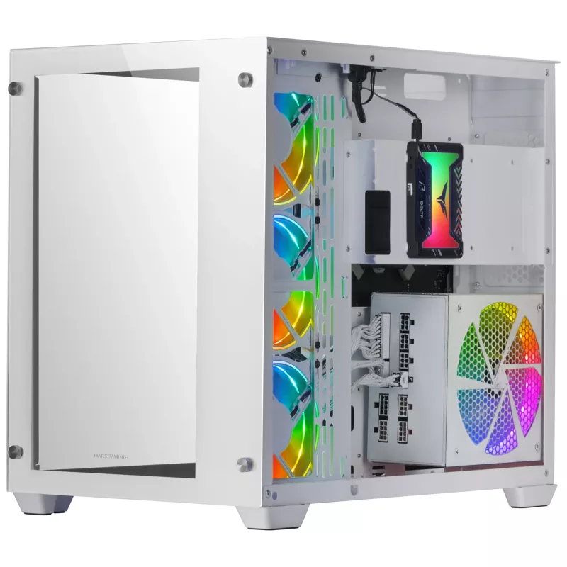 Mars Gaming MCV3 White Custom XXL E-ATX korpusas su dvigubu grūdinto stiklo langu ir dviejų kamerų moduliniu rėmu