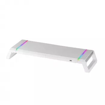 Mars Gaming MGS-ONE White Chroma RGB monitorio stovas reguliuojamo dydžio išmaniojo telefono ir planšetės laikiklis priekinis USB 2.0