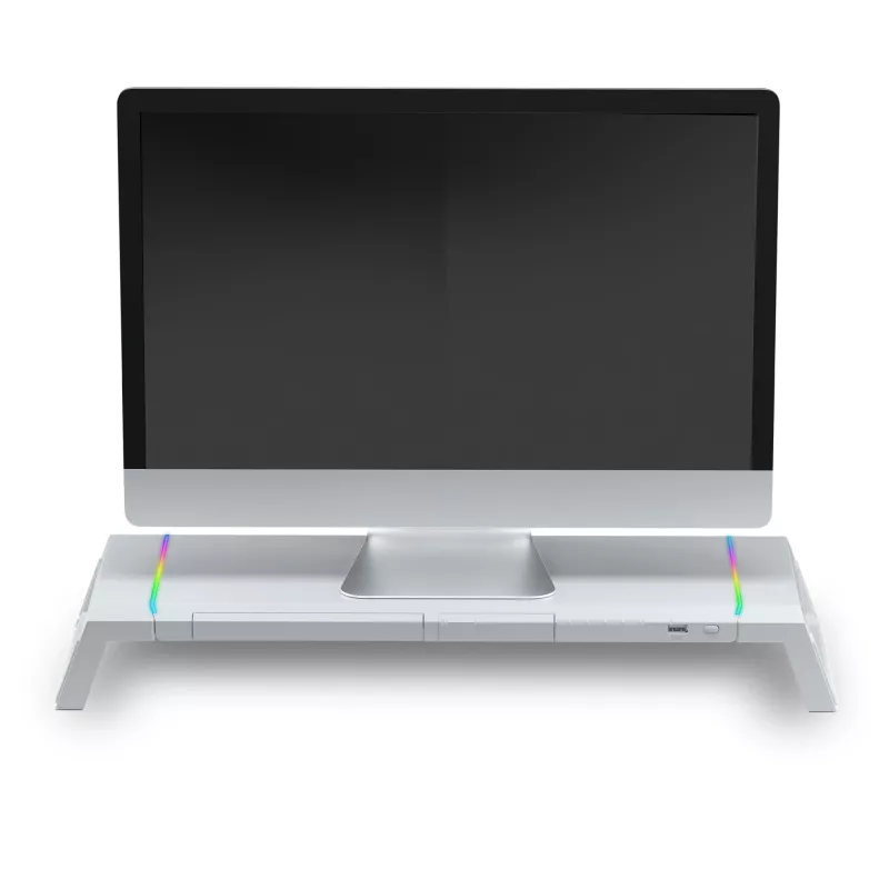 Mars Gaming MGS-ONE White Chroma RGB monitorio stovas reguliuojamo dydžio išmaniojo telefono ir planšetės laikiklis priekinis USB 2.0