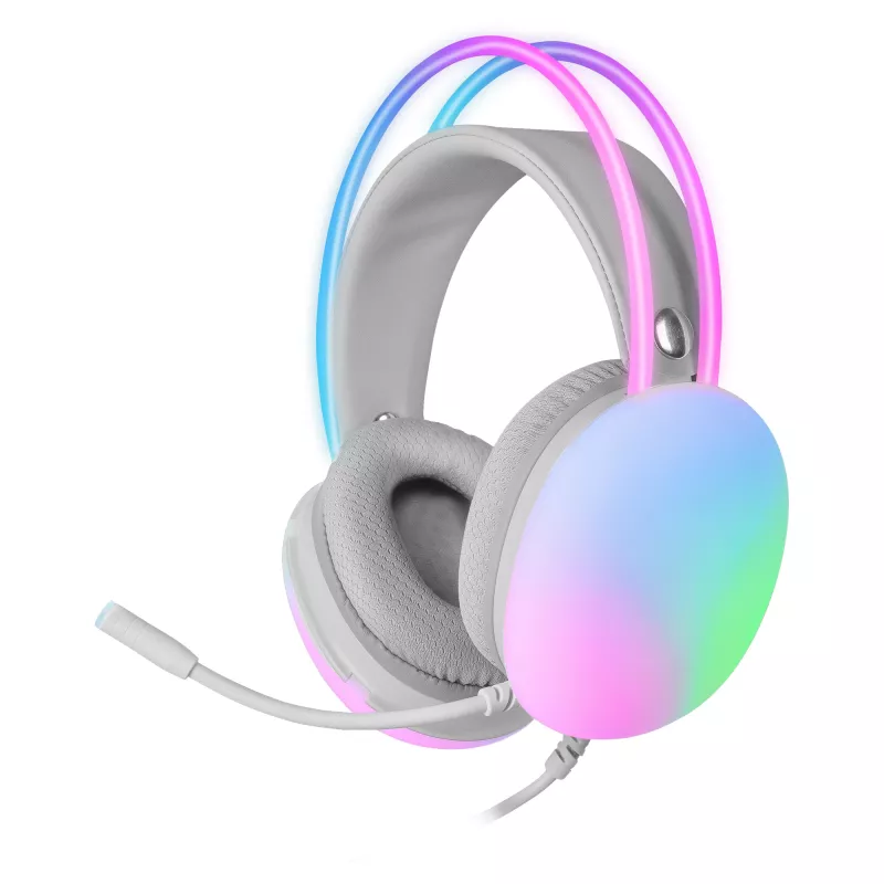 Mars Gaming MH-GLOW White 360° Full Chroma RGB Flow ausinės su triukšmo slopinimo mikrofonu, itin lengvas dizainas, atminties putų pagalvėlės, universali suderinamumas