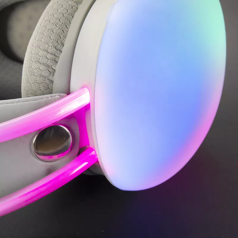 Mars Gaming MH-GLOW White 360° Full Chroma RGB Flow ausinės su triukšmo slopinimo mikrofonu, itin lengvas dizainas, atminties putų pagalvėlės, universali suderinamumas