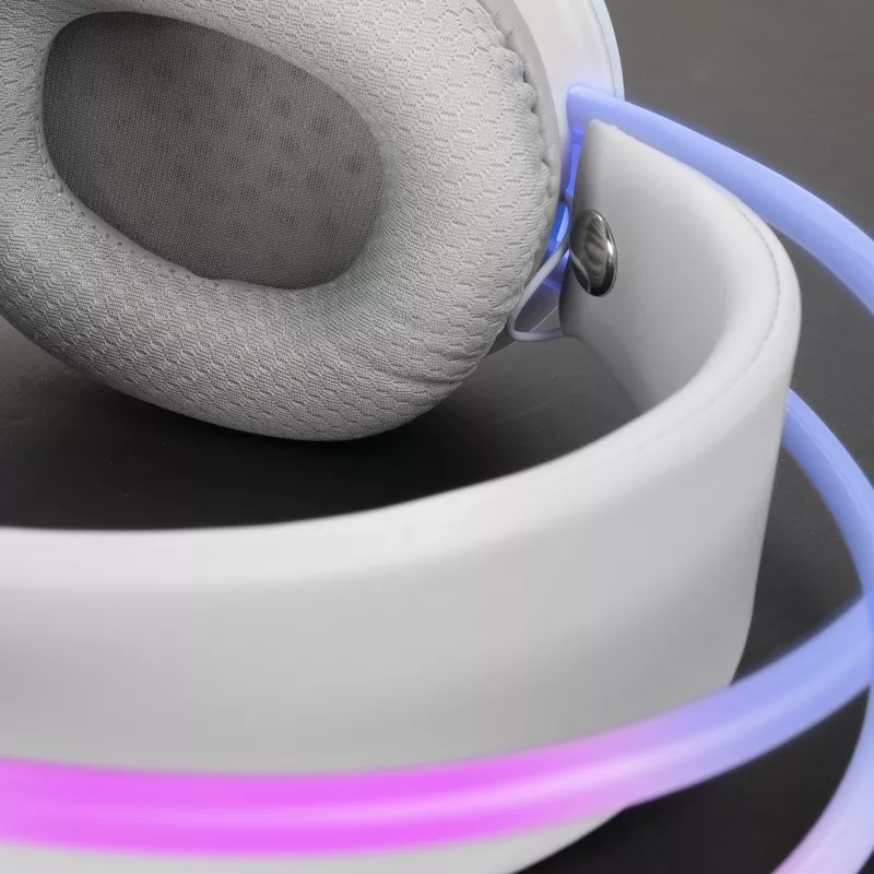 Mars Gaming MH-GLOW White 360° Full Chroma RGB Flow ausinės su triukšmo slopinimo mikrofonu, itin lengvas dizainas, atminties putų pagalvėlės, universali suderinamumas