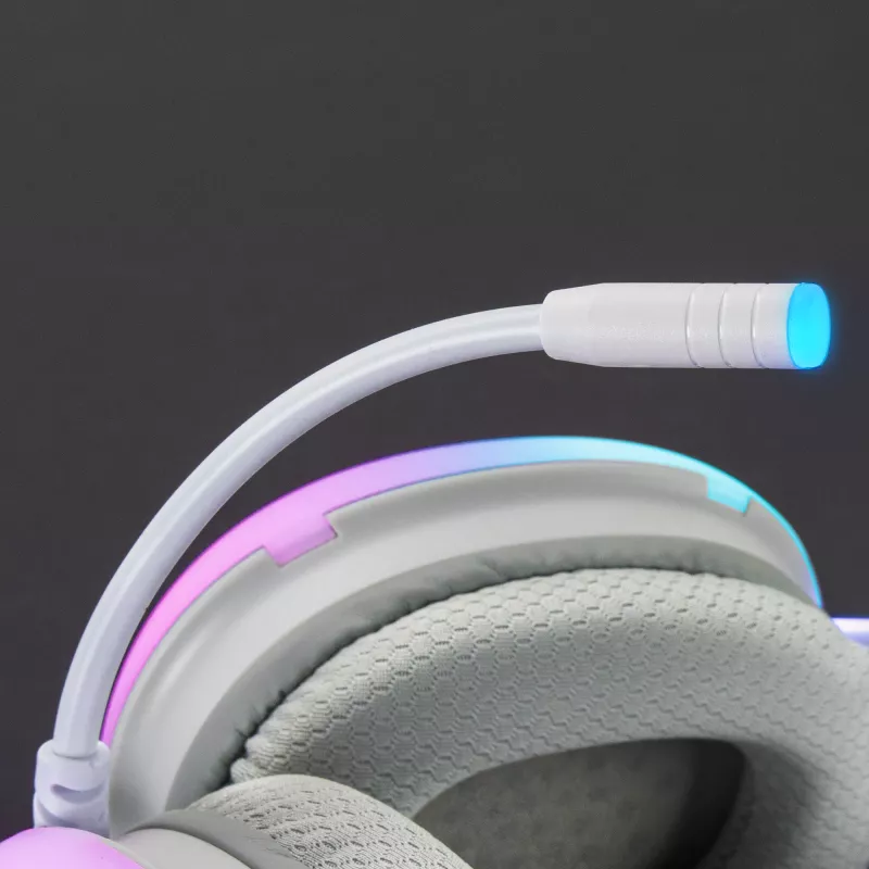 Mars Gaming MH-GLOW White 360° Full Chroma RGB Flow ausinės su triukšmo slopinimo mikrofonu, itin lengvas dizainas, atminties putų pagalvėlės, universali suderinamumas