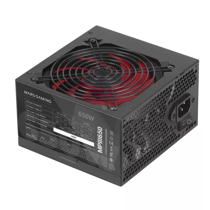 Mars Gaming MPIII650 650W ATX maitinimo blokas, 85% efektyvumas, AI-RPM tyli technologija, juodas